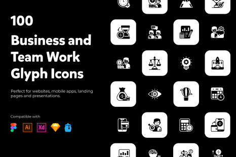 Business and Teamwork Solid Icons Set