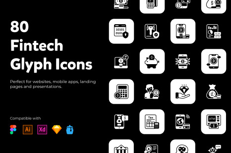 Set of Fintech Solid Icons
