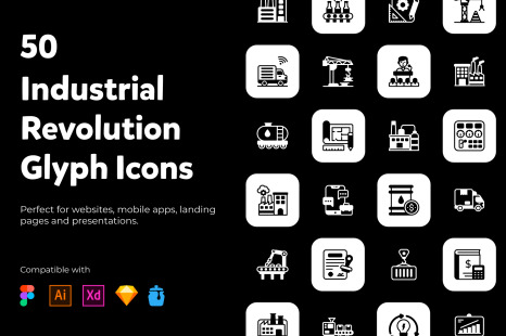 Industrial Revolution Glyph Icons Pack