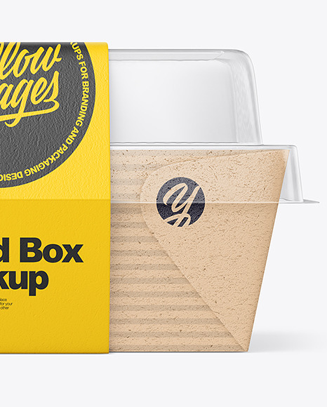 Kraft Paper Box w/ Clear Plastic Lid & Paper Label Mockup