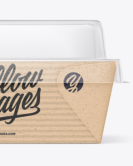 Kraft Paper Box w/ Clear Plastic Lid & Paper Label Mockup