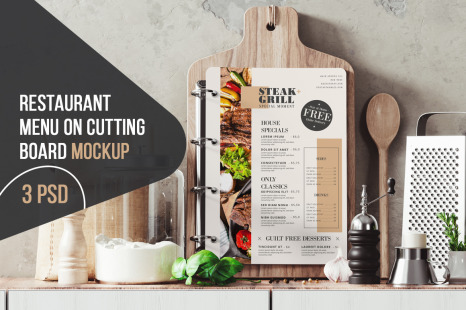 Restaurant Menu On Cutting Board Mockup