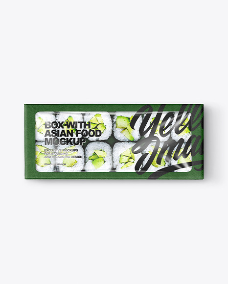 Kraft Paper Box with Sushi-Rolls Mockup