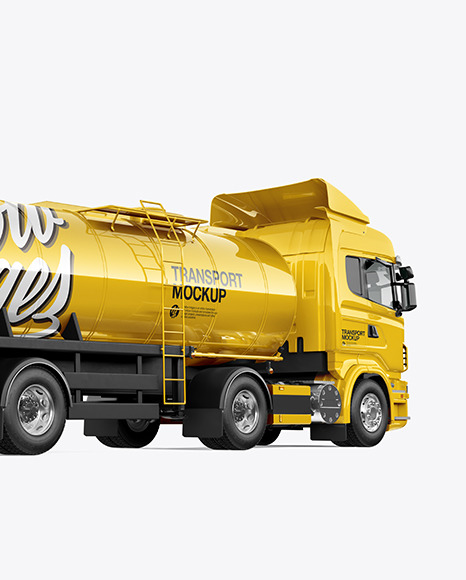 Tank Trailer Truck Mockup - Back Half Side View