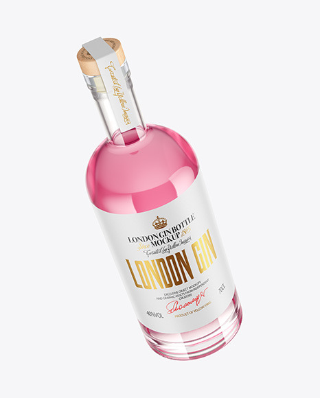 Clear Glass Gin Bottle with Wooden Cap Mockup