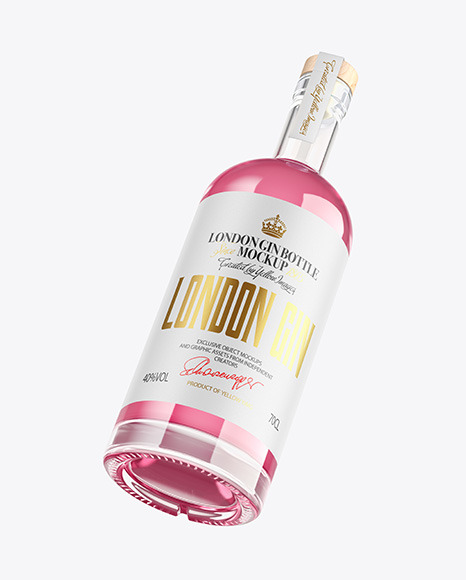 Clear Glass Gin Bottle with Wooden Cap Mockup