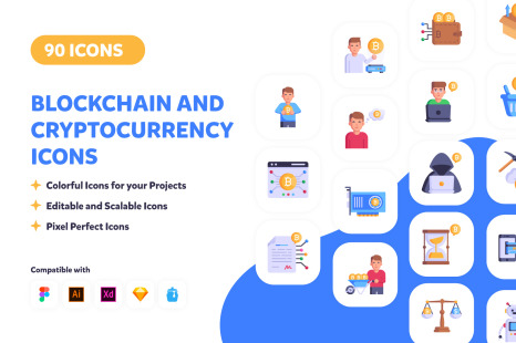 90 Blockchain and Cryptocurrency Icons
