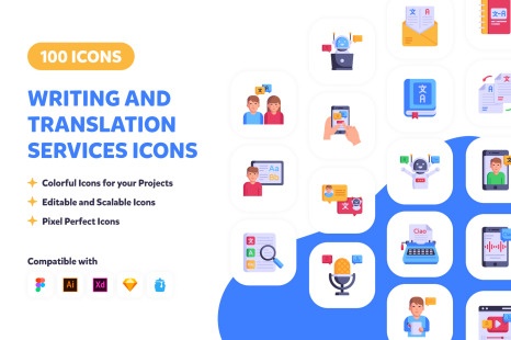 Writing and Translation Services Icons