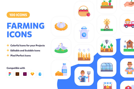 100 Farming Icons - Flat Vectors