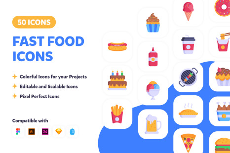 50 Fast Food vectors Icons