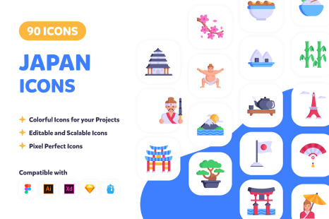 90 Japan Icons - Cultural Vectors
