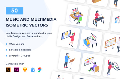 50 Isometric Music and Multimedia Icons