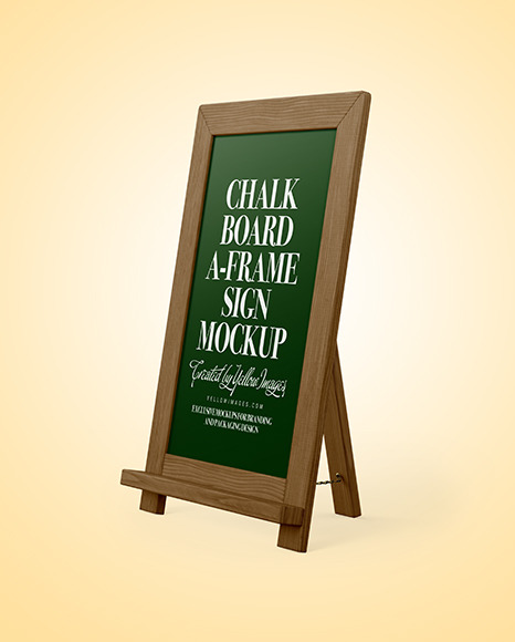 A-Frame Sign Chalk Board Mockup on Yellow Images Object Mockups