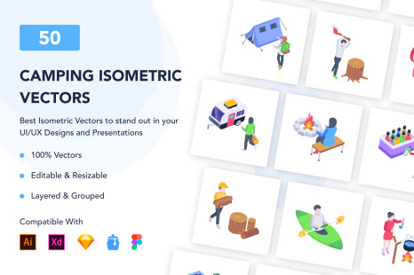 50 Camping Isometric Vectors