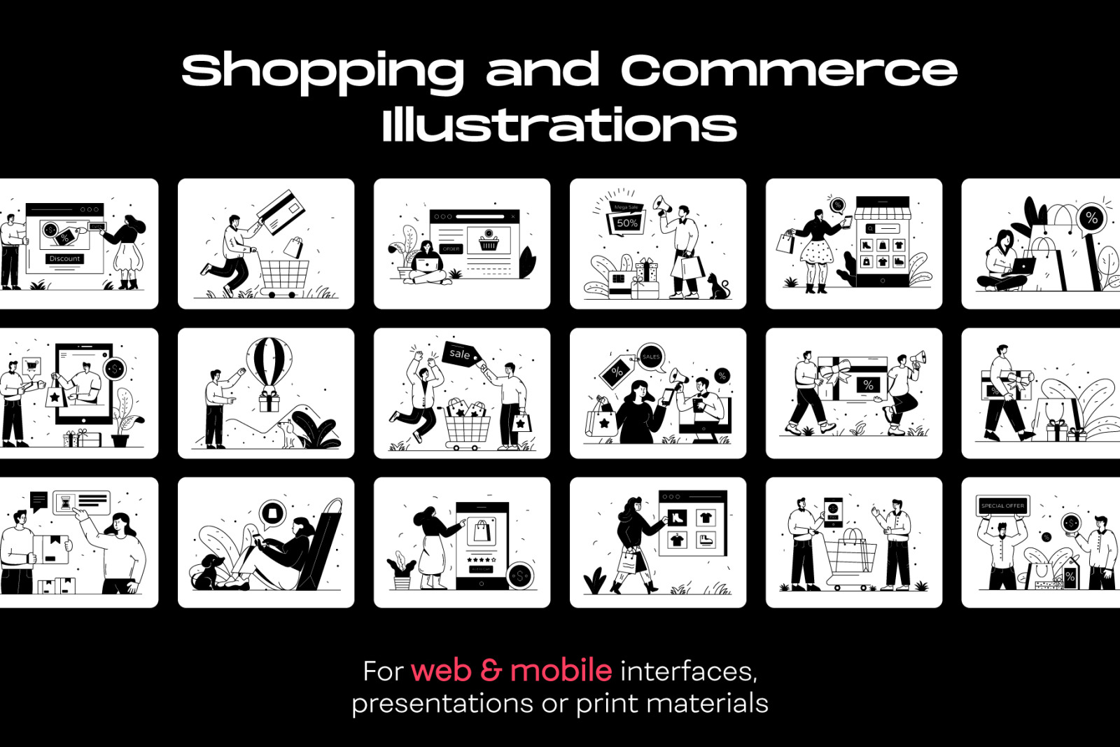 50 Glyph E-commerce Illustrations