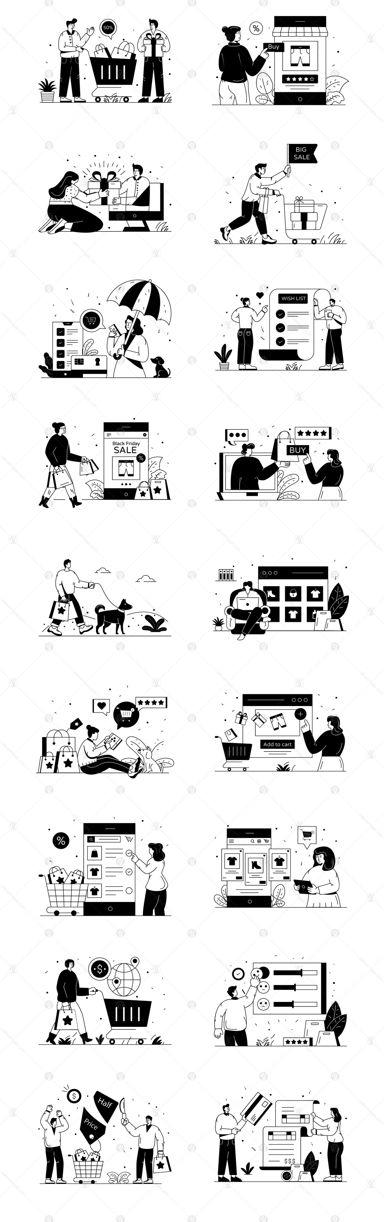50 Glyph E-commerce Illustrations