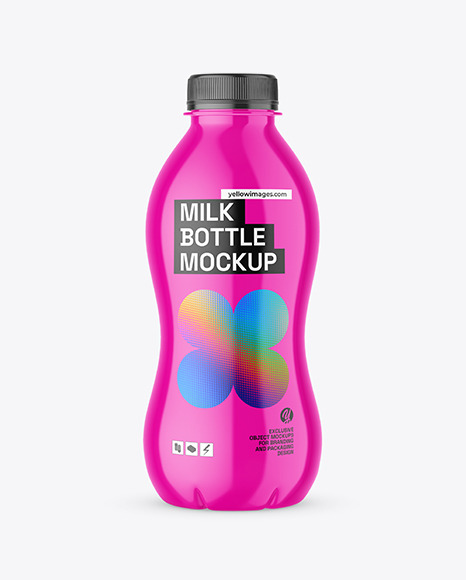 Glossy Plastic Milk Bottle Mockup
