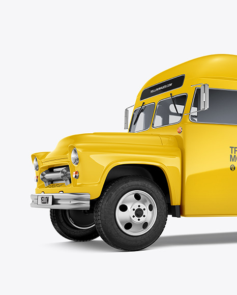 Old School Bus Mockup - Half Side View (Hero Shot)