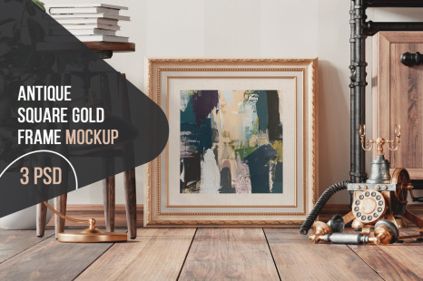 Antique Square Gold Frame Mockup