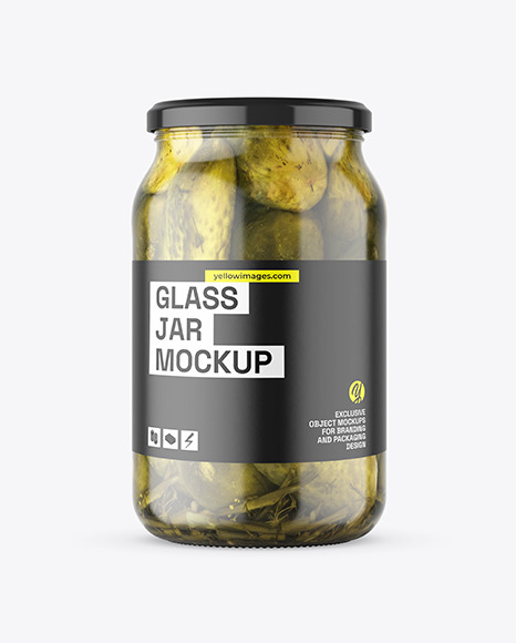 Clear Glass Jar with Pickled Cucumbers Mockup
