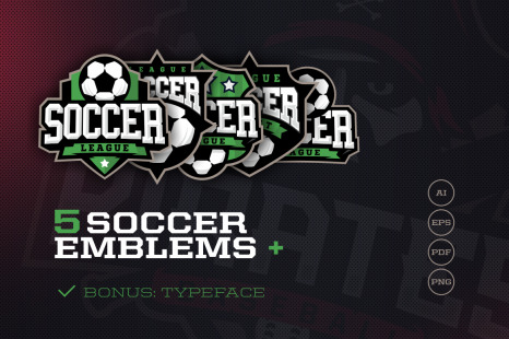 5 Soccer Emblems + Typeface
