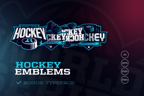 4 Hockey Emblems + Typeface
