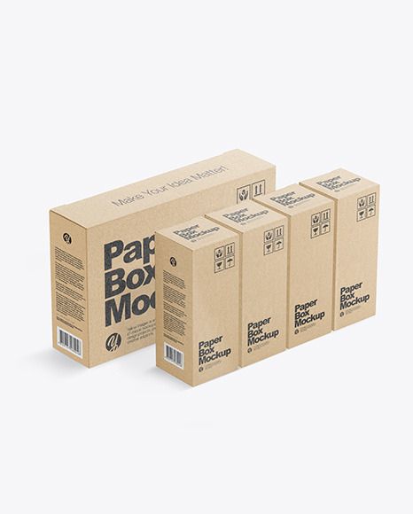 Kraft Box With 4 Small Boxes Mockup