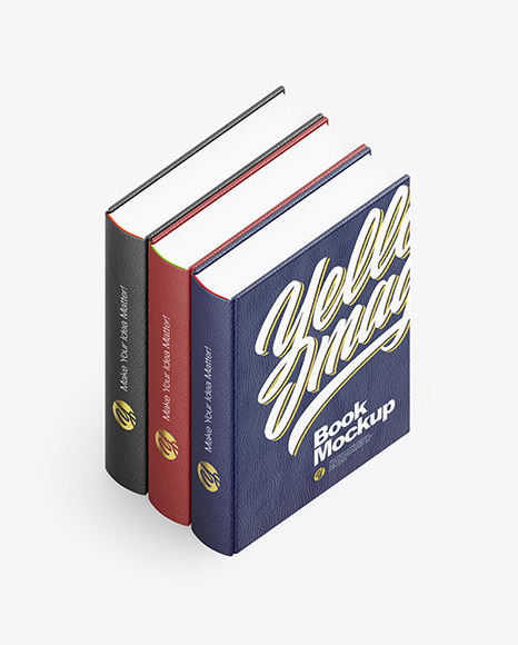 Three Leather Books Mockup