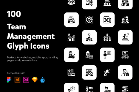 100 Team Management solid icons