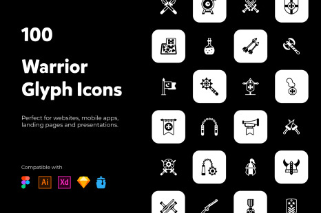 100 Warrior solid icons.