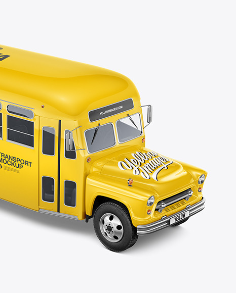 Old School Bus Mockup - Half Side View
