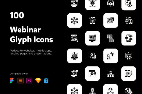 100 Webinar Communication Glyph Icons