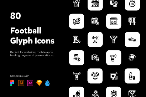 80 Football Glyph Icons