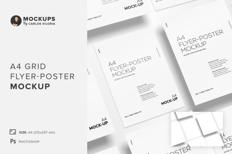 Grid A4 Flyer-Poster Floating Mockup