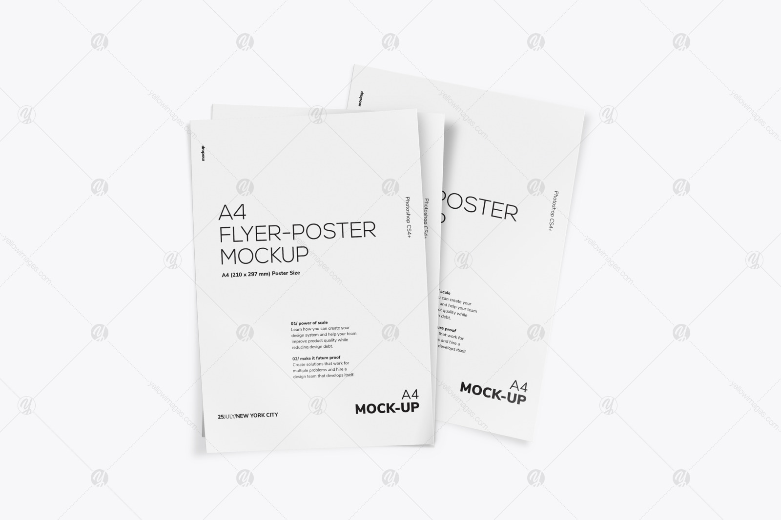 A4 Paper Folded Poster PSD Mockup Pack on Yellow Images Creative Store