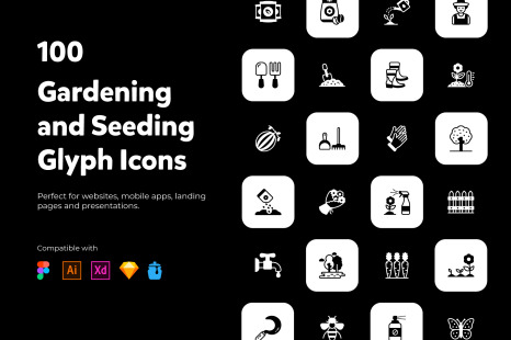 100 Solid Gardening Icons Vectors