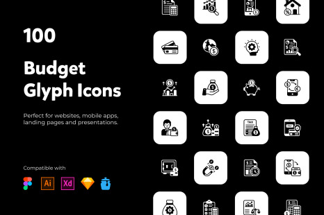 Pack of Trendy 100 Budget Icons