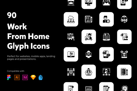 90 Solid Work From Home Icons
