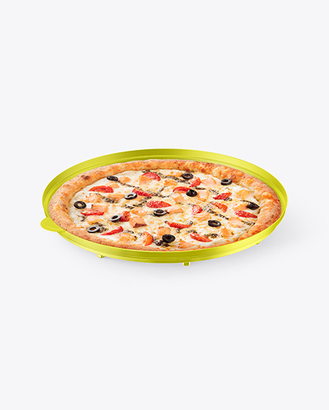 Metallic Round Pizza Box Mockup