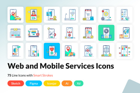 Web and Mobile Services Flat Icons