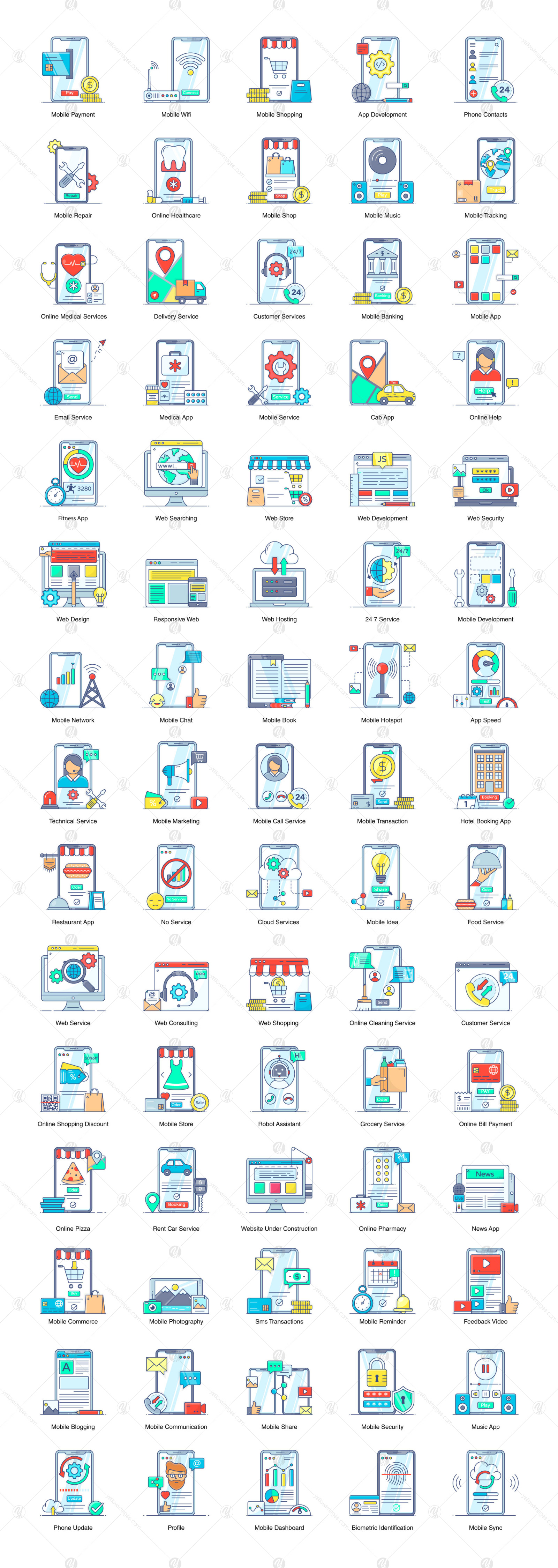 Web and Mobile Services Flat Icons