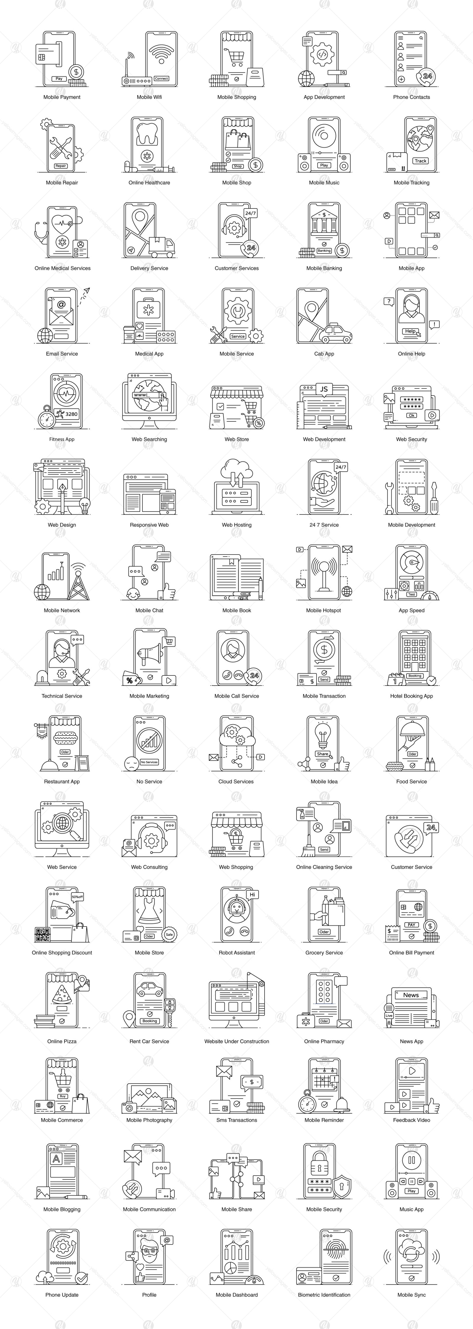 Web and Mobile Services Flat Icons
