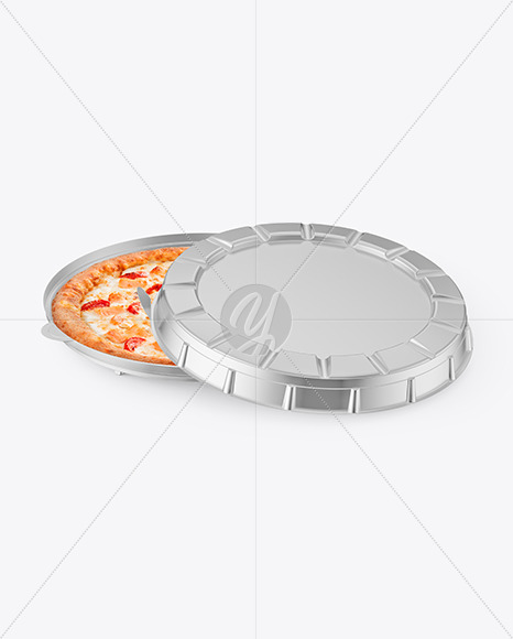 Metallic Round Pizza Box Mockup