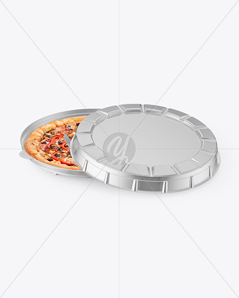 Metallic Round Pizza Box Mockup