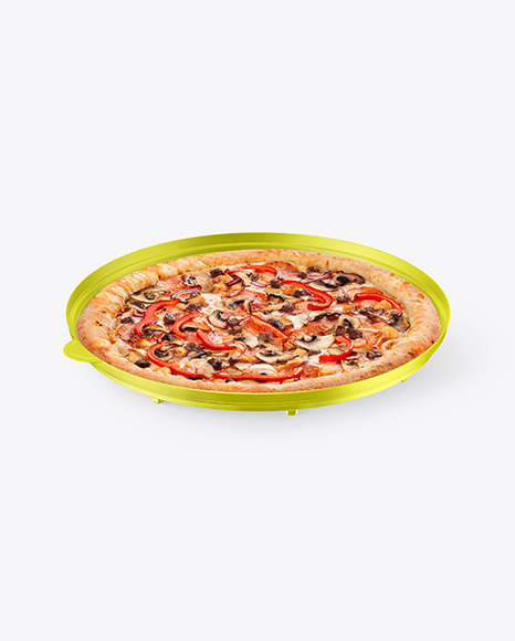 Metallic Round Pizza Box Mockup