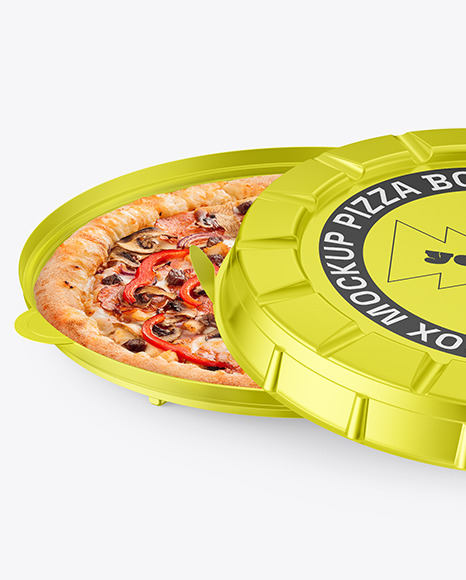 Metallic Round Pizza Box Mockup