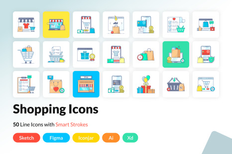 Shopping linear icons pack