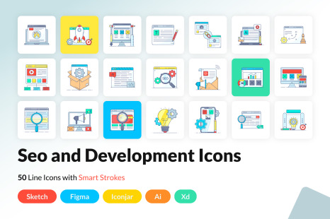 Seo and development flat icons