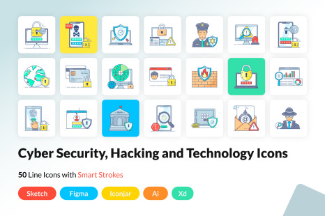 Cybersecurity and Hacking Flat Icons