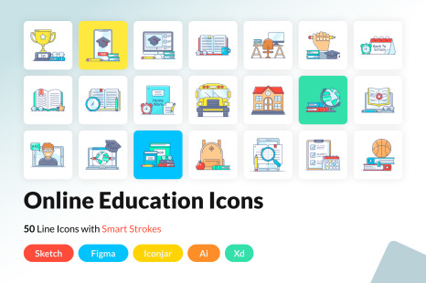 Education Flat Outline Icons